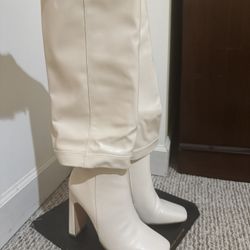 Gorgeous Cream Knee-High Block Heel Boots 