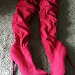 Red Knee High High Heel Boots Size 9 Women's 