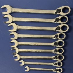 Snap-on Tools 9 pc 12-Point SAE 15° Offset Ratcheting Box/ Open-End Wrench Set (1/4-3/4") (Blue-Point®)