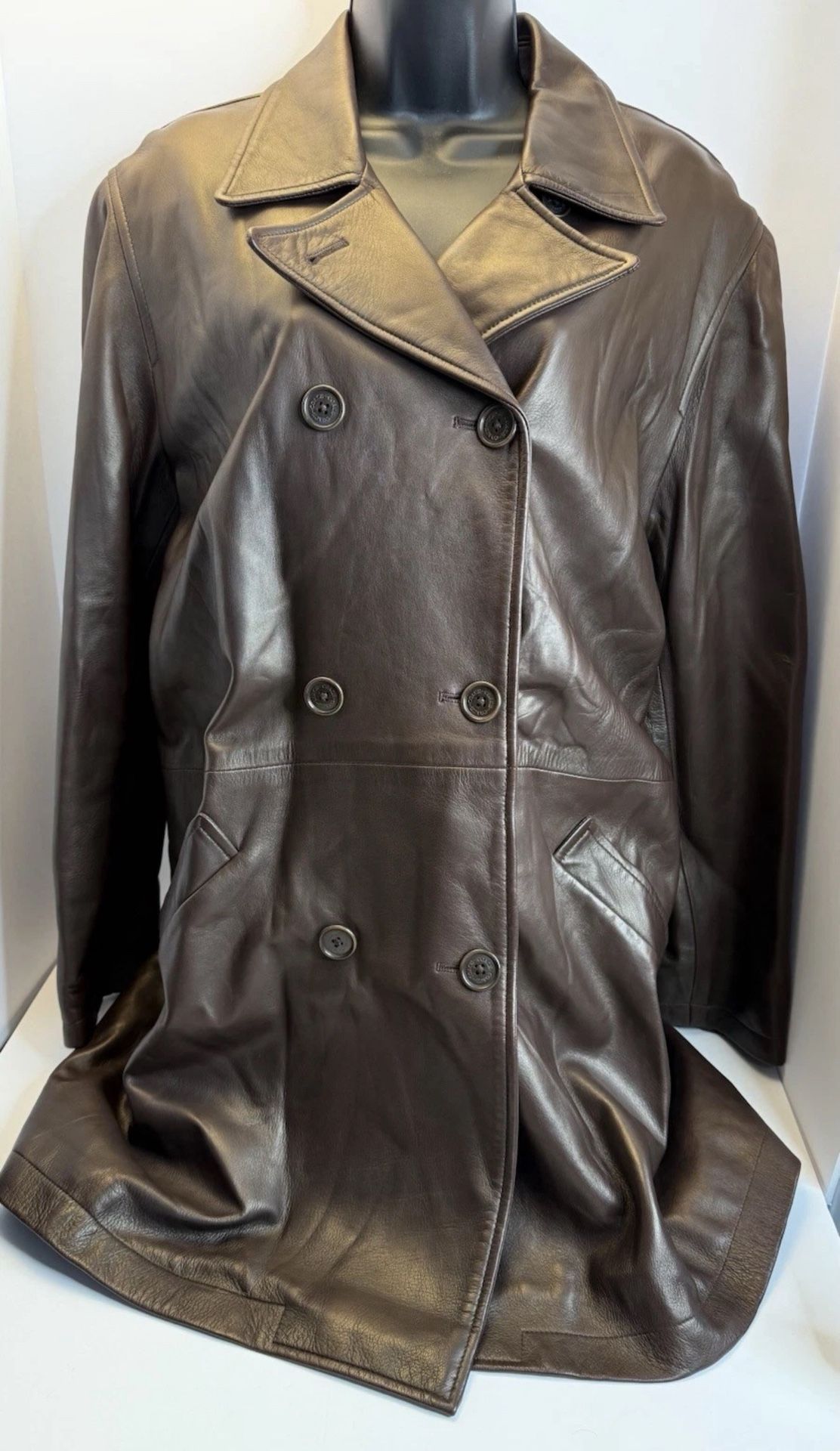Coach Men’s Brown Leather Double Breasted Coat Jacket Made in USA (No Belt)