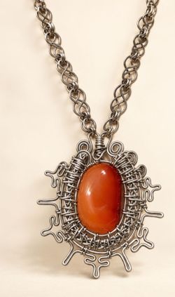 Beautiful Wire-Wrapped Carnelian Pendant Necklace