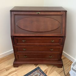 Wooden drop leaf desk with drawers