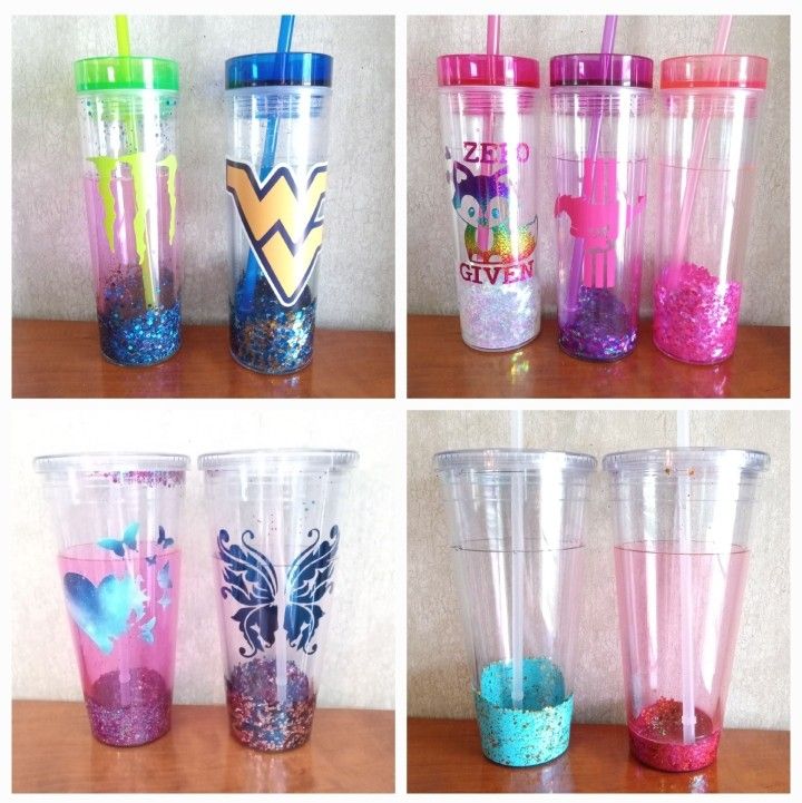 Acrylic clear glitter tumblers 32 oz and 16 oz with straws lids new handmade