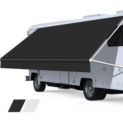 RV Awning Fabric Replacement, Premium 4-Ply 18.5oz Vinyl for RV Canopy, Universal Fit for Electric & Manual Camper Awning (14FT(Fabric 13'2"), Solid B