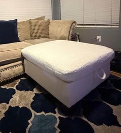 White Boucle Square Ottoman