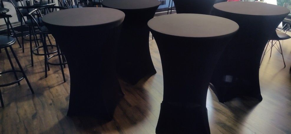 Cocktail Tables 30" Spandex Tablecloths Bar Stools 