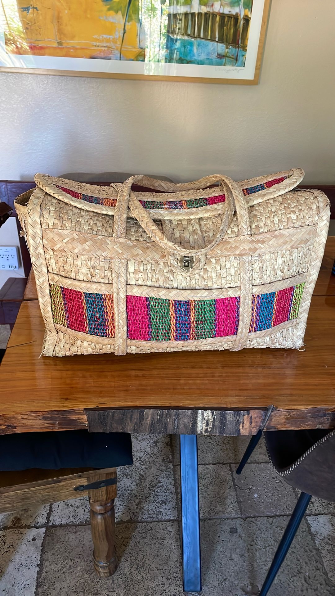 Natural Straw Vintage Guadamalan Werkender Tote