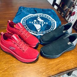 (2) Skechers Ultra Flex/Stretch SlipOn Sneakers Womens Sizes: 6.5 and Size 7-(5Y) both fit same foot (buy both & save)
