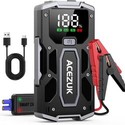 Car Jump Starter,12V 8-in-1 Jump Starter Battery Pack 6000A, Up to 7.0L Gas & 5.5L Diesel Engines Quick Charge 3.0 Power Bank Jumper Cable with LED