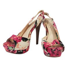 JESSICA SIMPSON Sabella Floral Slingback Platform Stiletto Heels Size 7 Cork 5in