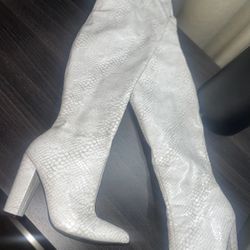 Leather White Thigh High Boots