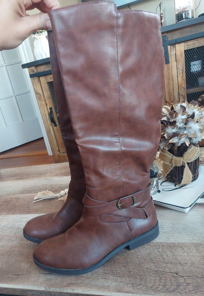 Style & Co. Womens Madixe Faux Leather Riding Boots Brown size 8.5