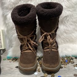 ULU Event Brown Suede  Sheepskin Winter Boots Womens Size 9.5 