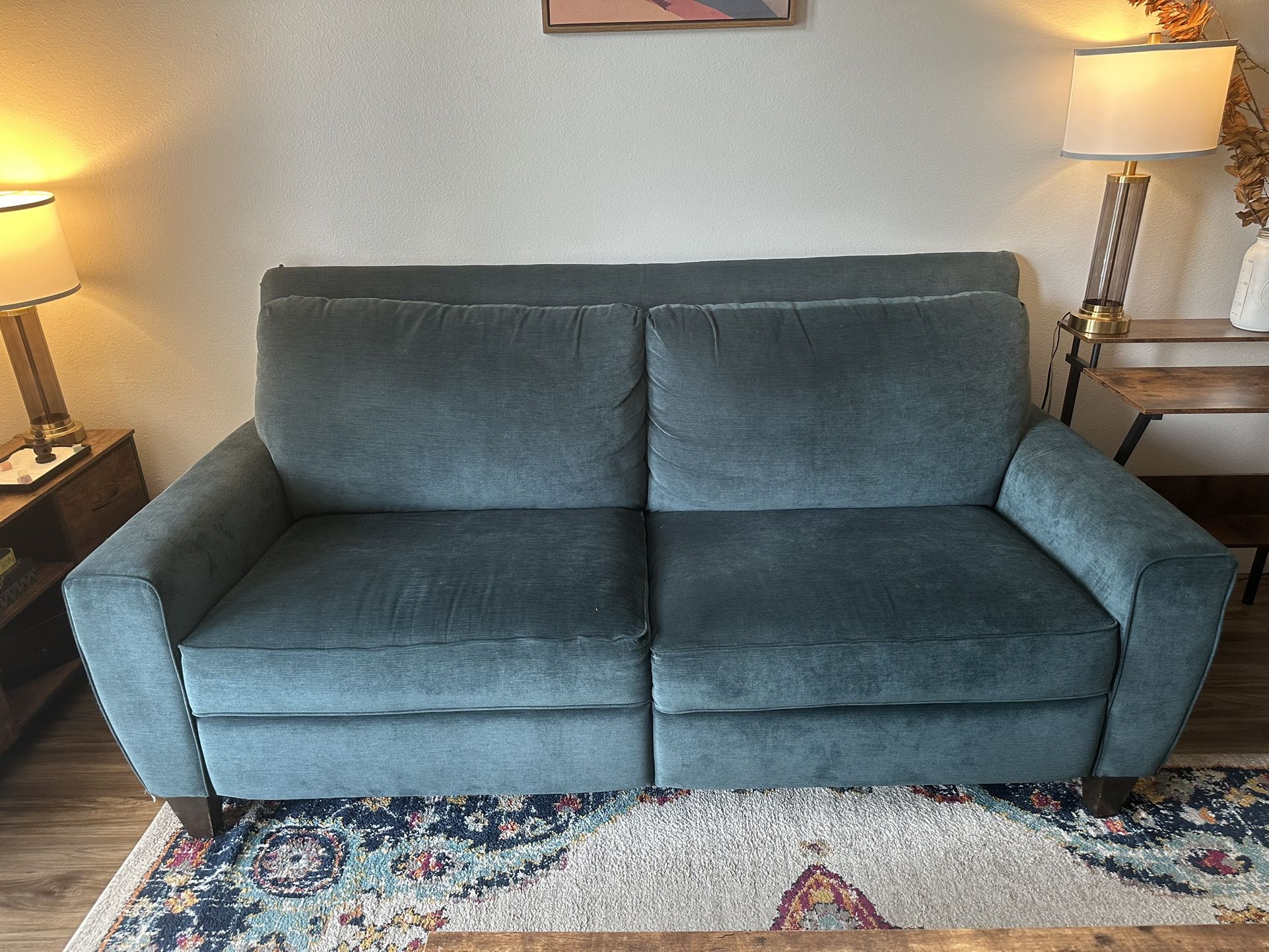 Blue Couch With Side Chair. Used/Light Wear. Partial Recliner.