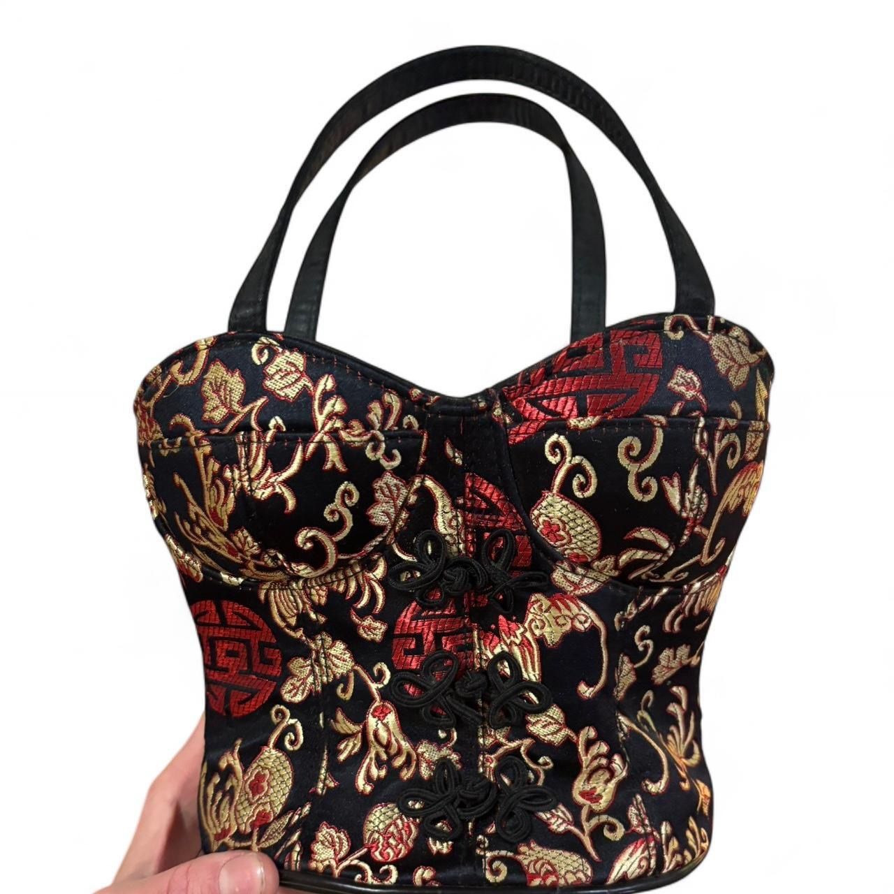 Indeed Corset Handbag – Black/Red Brocade