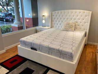 White leather bed frame