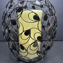 Decorative Brushed Copper Metal Candle Holder & Flameless Battery Powered Candle