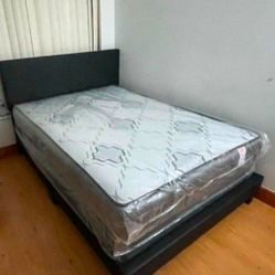 New BED FRAME PLATFORM FULL SIZE WITH MATTRESS AND BOX SPRING SET 3PCS // CAMA MATRIMONIAL NUEVA 