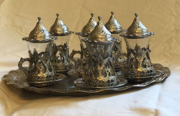 silver turkish tea set