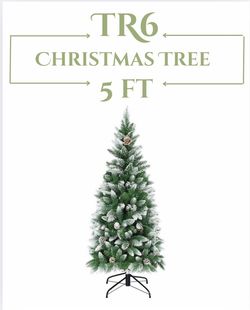 5ft Artificial Pine Christmas Tree, Green, Metal, PVC, 6.5 lbs