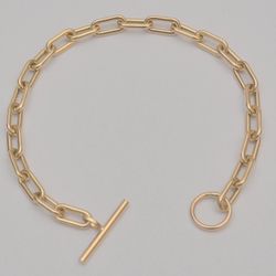 14K Yellow Gold Paperclip Link Bracelet 7.25" Hollow Toggle Clasp