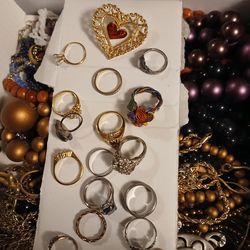 Jewelry:  mostly clip earrings, neckware, bracelets, broaches, rings (size 8, 81/2)