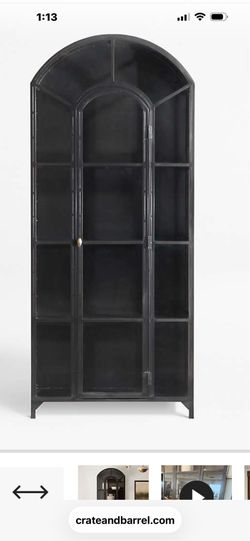 Crate and Barrel Ventana 40" Black Metal and Glass Storage Display Cabinet