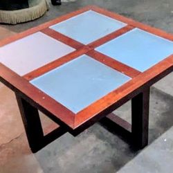 Large Cherry Wood & Glass Coffee Table 