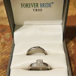Forever Bride Trio Diamond And Sterling Silver Ring Set