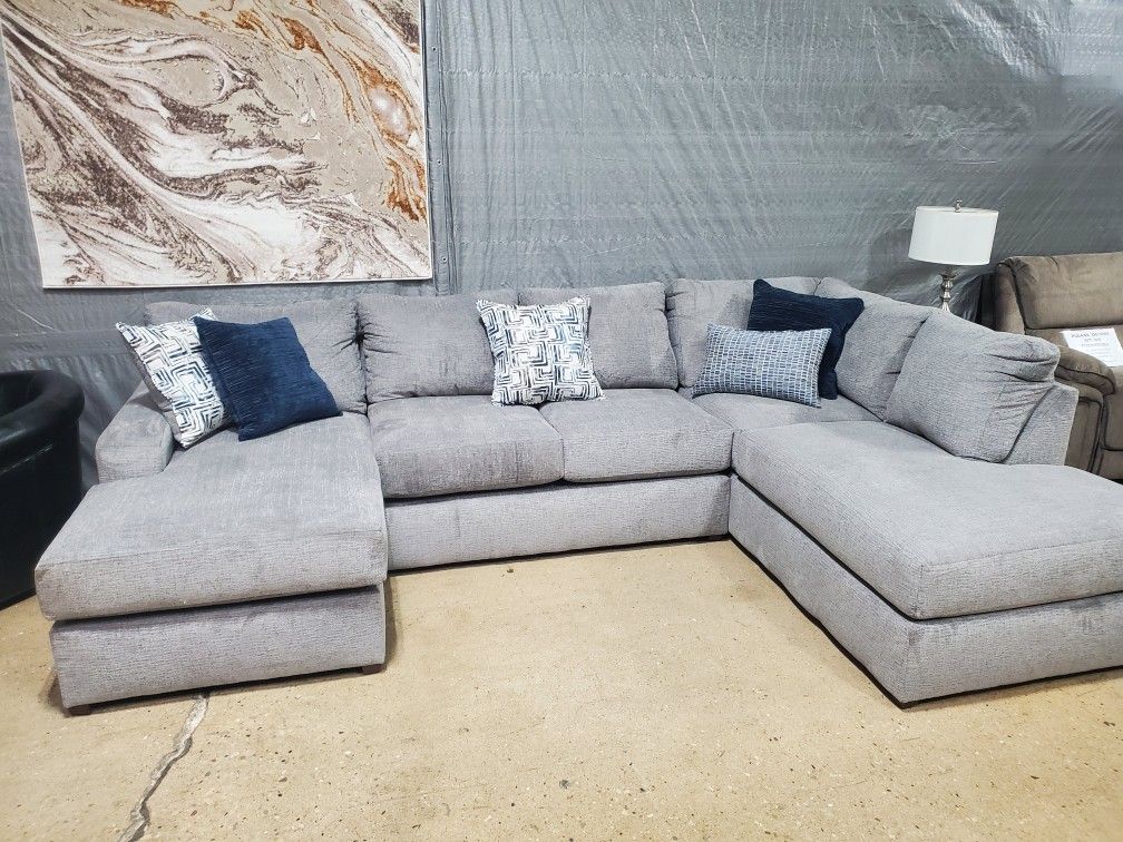 Beautiful Gray Double Chaise Sectional (New)