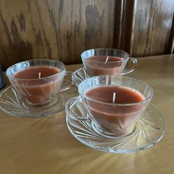 3 Candles In Tea Cups. $4 Each Or $10 For All