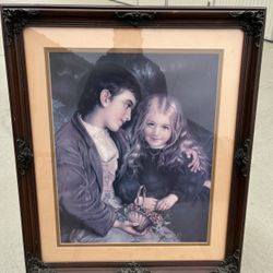 Vintage "Little Sweethearts" Print with Ornate Wooden Frame