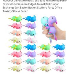 Meooeck 24 Pcs Axolotl Stress Balls Mini Axolotl Party Favors Cute Squeeze Fidget Animal Ball Fun for Exchange Gift Basket Stuffers Party Office