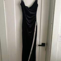 Fancy Silk Black Dress With Diamond Slit 