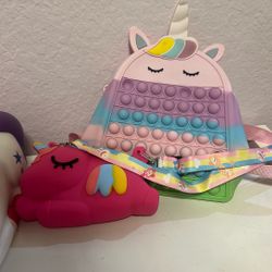 Fidget Unicorn Backpack And Small Clutch