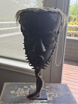     Large African Tribal Mask w/ Cowrie Shells – Mounted Sculpture
