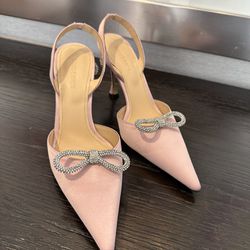 Mach & Mach Canvas Slingback Sandals Pink Crystal Embellishments Heels US 8.5