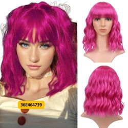 12" Hot Pink Curly Wavy Wig for Women Cosplay Party Daily #36E464739