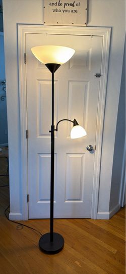 Black Torchiere Floor Lamp with Reading Light