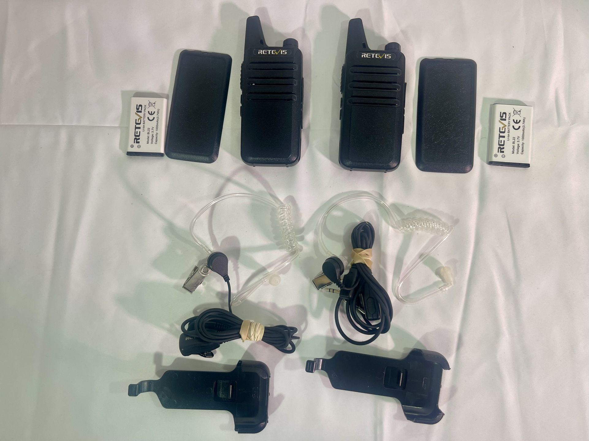 Retevis RT22 Two Way Radio Walkie Talkie Works!! Belt Clip & headset Lot Of 2