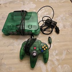 n64 rare green with controller and jumper