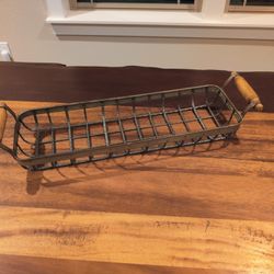 Vintage Metal Welded Wood Handle Bread Basket 