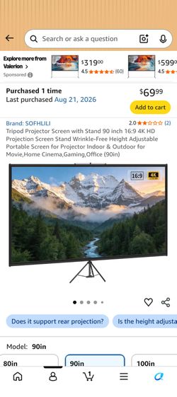 Projector Screen - 90 inches