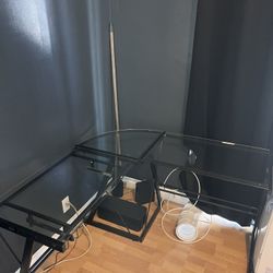 Computer Corner Glass Table 