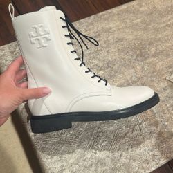 Tory Burch Logo Embossed Side-Zip Combat Boots