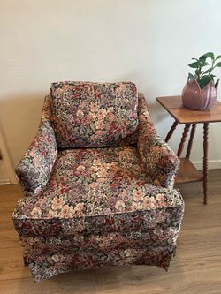 Vintage Floral Tapestry Armchair
