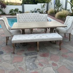 Z gallerie Archer Dining Table Set – Table + Chairs + Bench + Banquette