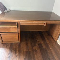 Solid Wood  Desk Glass Top . With File Cabinet 
