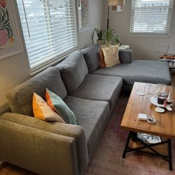 Living Spaces Mid-Century Modern Two-Piece Sectional: Aries Smoke Grey Fabric Modern Modular 117"