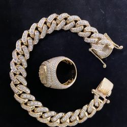 Gold Cuban Link Diamond Bracelet 